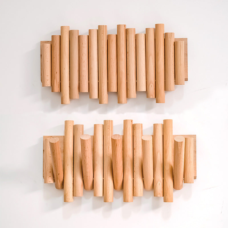 Solid Wood Folding Clothes Rack – Punch-Free Wall Hook for Entrance or Door