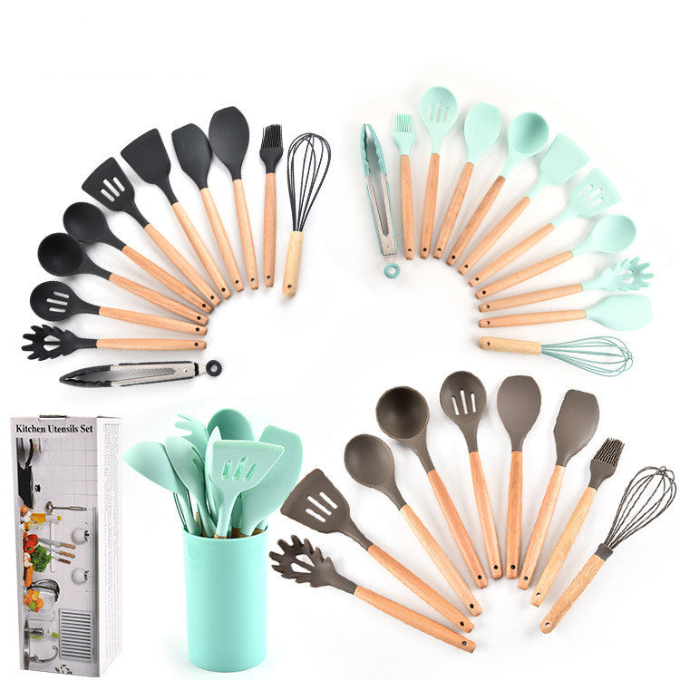 11-Piece Silicone Kitchen Utensil Set – Heat-Resistant Non-Stick Cooking Tools with Wooden Handles
