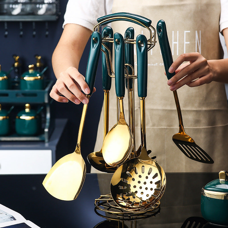 7-Piece Stainless Steel & Silicone Kitchen Utensil Set – Cooking and Serving Tools