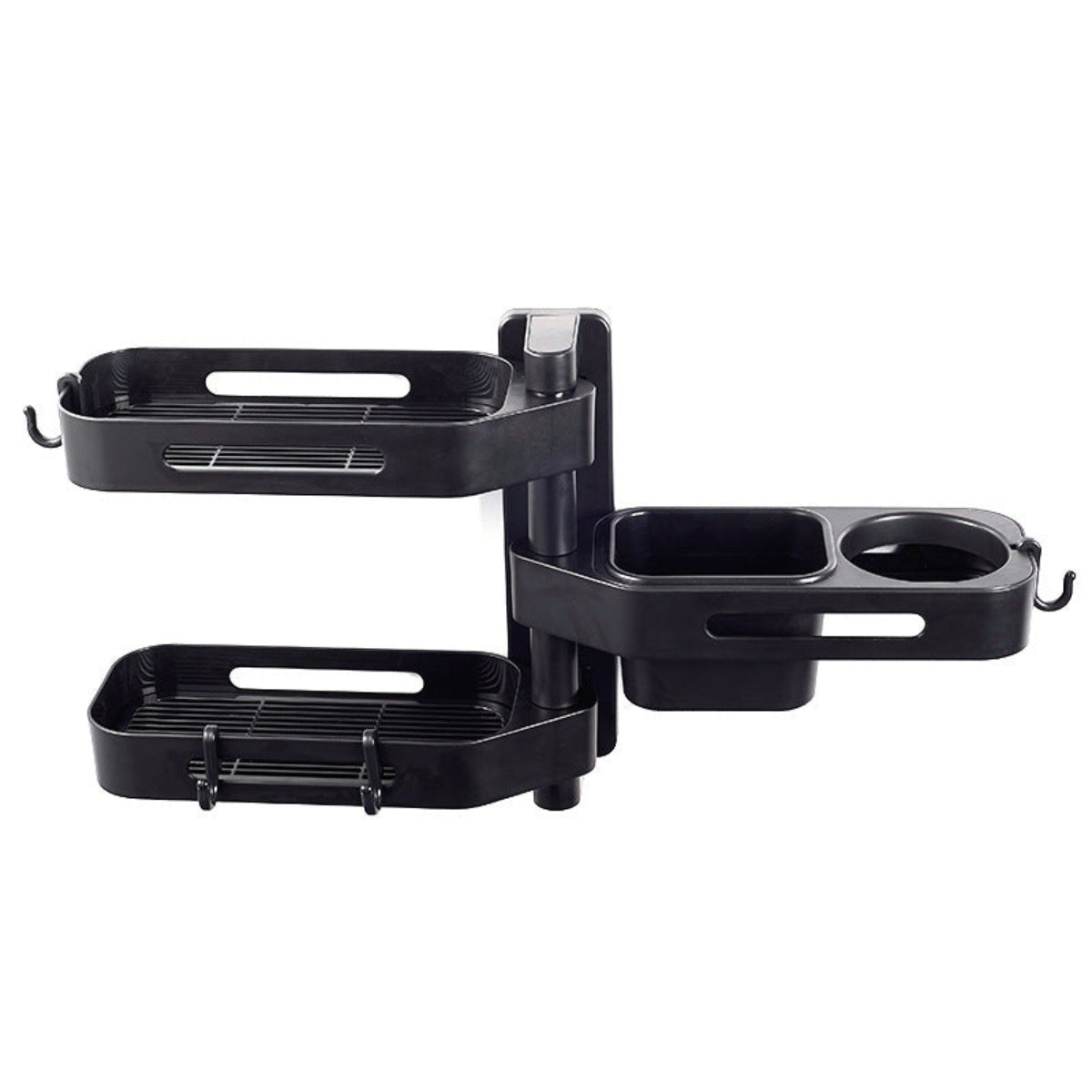 Black car cup holder with two additional trays on a white background