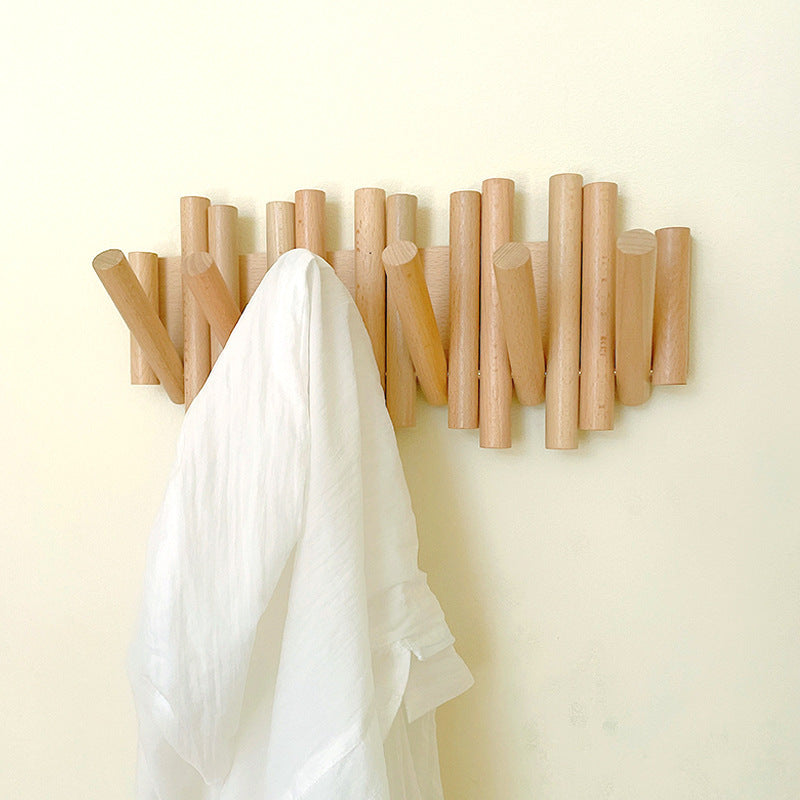 Solid Wood Folding Clothes Rack – Punch-Free Wall Hook for Entrance or Door