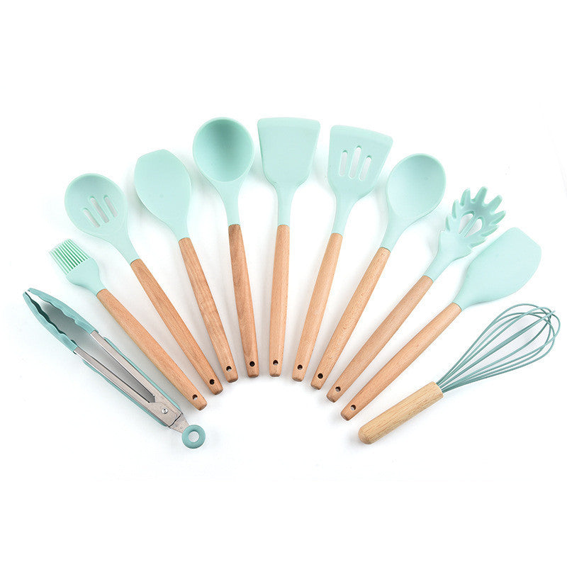 11-Piece Silicone Kitchen Utensil Set – Heat-Resistant Non-Stick Cooking Tools with Wooden Handles