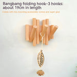 Solid Wood Folding Clothes Rack – Punch-Free Wall Hook for Entrance or Door