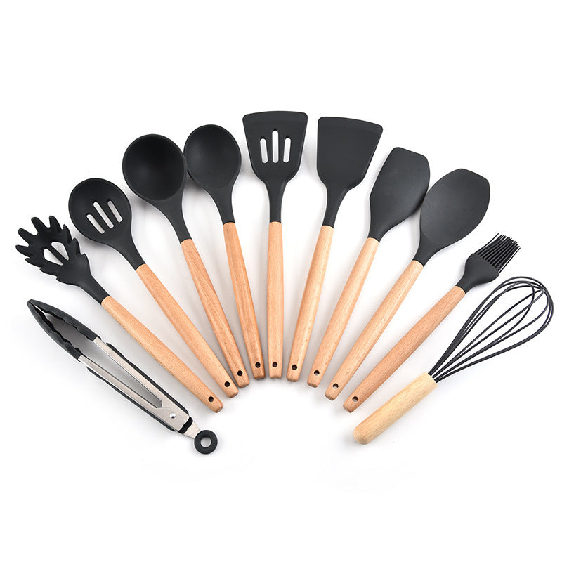 11-Piece Silicone Kitchen Utensil Set – Heat-Resistant Non-Stick Cooking Tools with Wooden Handles