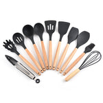 11-Piece Silicone Kitchen Utensil Set – Heat-Resistant Non-Stick Cooking Tools with Wooden Handles
