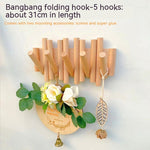 Solid Wood Folding Clothes Rack – Punch-Free Wall Hook for Entrance or Door