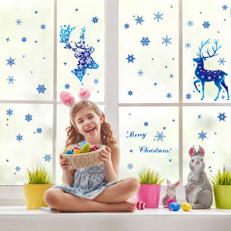 Christmas Elk and Snowflake Wall Stickers – Removable Window Decals for Holiday Home Decoration