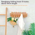Solid Wood Folding Clothes Rack – Punch-Free Wall Hook for Entrance or Door