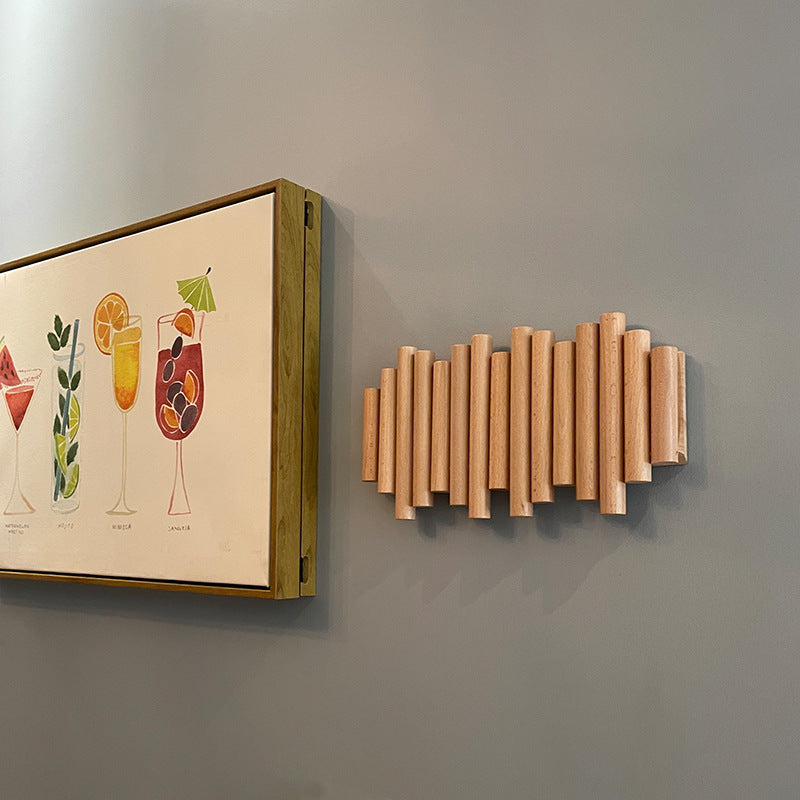 Solid Wood Folding Clothes Rack – Punch-Free Wall Hook for Entrance or Door