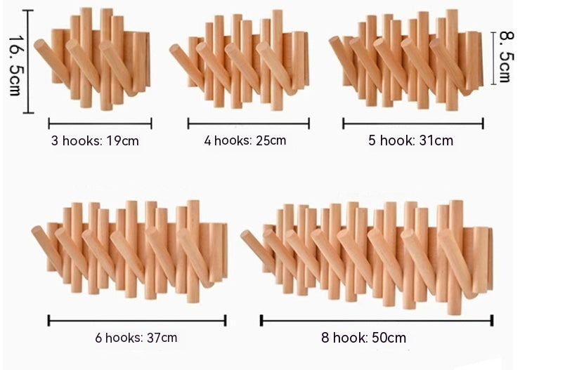 Solid Wood Folding Clothes Rack – Punch-Free Wall Hook for Entrance or Door