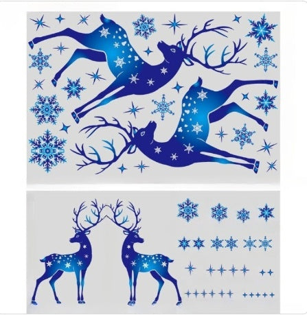 Christmas Elk and Snowflake Wall Stickers – Removable Window Decals for Holiday Home Decoration